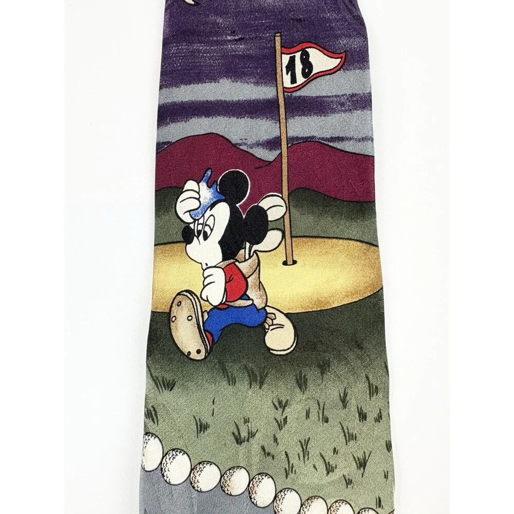 Disney Necktie Mickey Mouse Minnie Mouse Golf Themed 100% Silk Mickey Unlimited